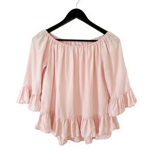 Beachlunchlounge‎ Pink Off Shoulder Ruffle Blouse